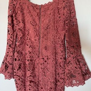 Mauve/clay colored crochet lace bell sleeve dress